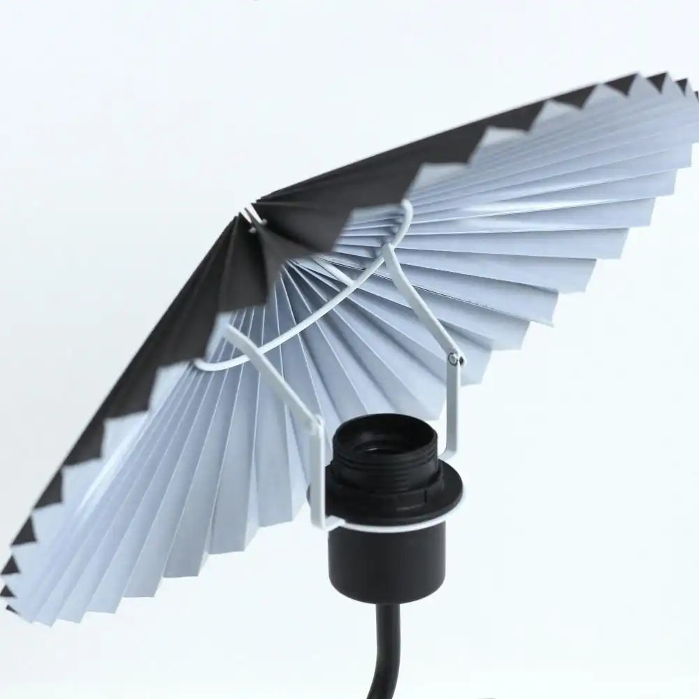 Glow Life Pleated Fabric Umbrella Shade Elegant Table Lamp Light - Black Color