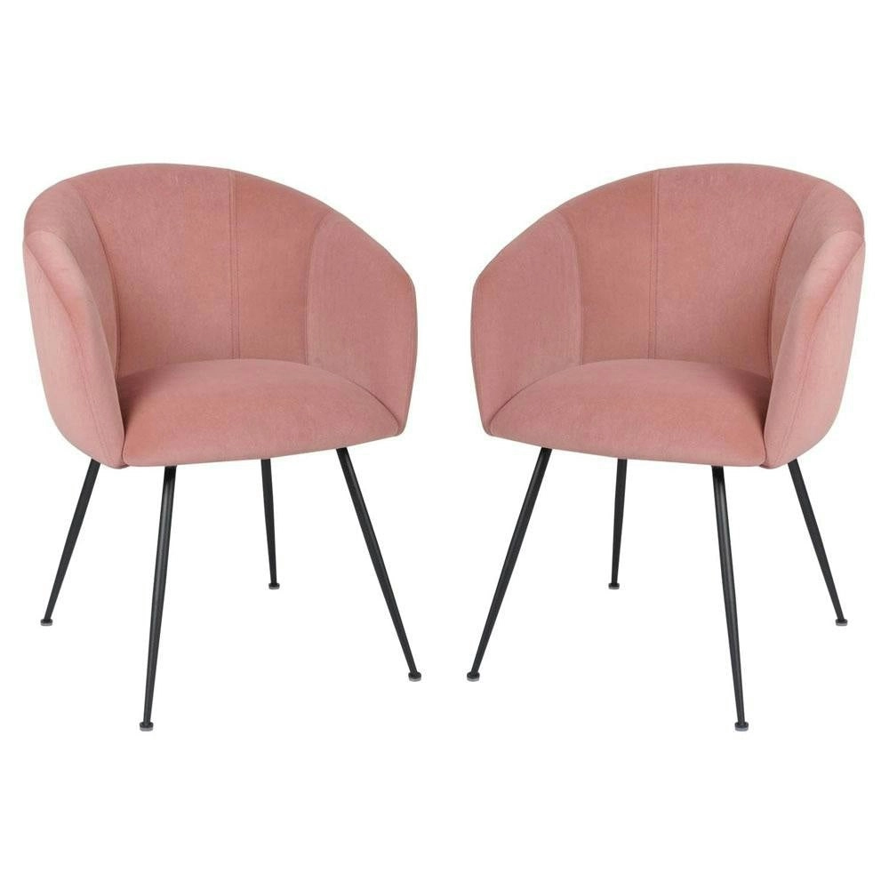 Raimon Furniture Set of 2 Finale Velvet Fabric Dining Chair - Black Metal Legs - Blush