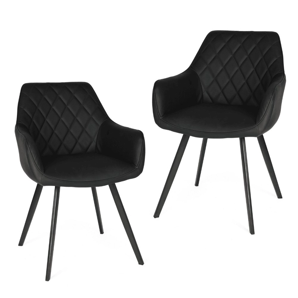 Raimon Furniture Set of 2 Xena Eco Leather Dining Chair Black Metal Legs - Black