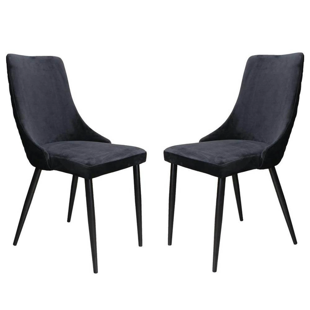 Raimon Furniture Set of 2 Vale Velvet Fabric Dining Chair - Black Metal Legs - Black