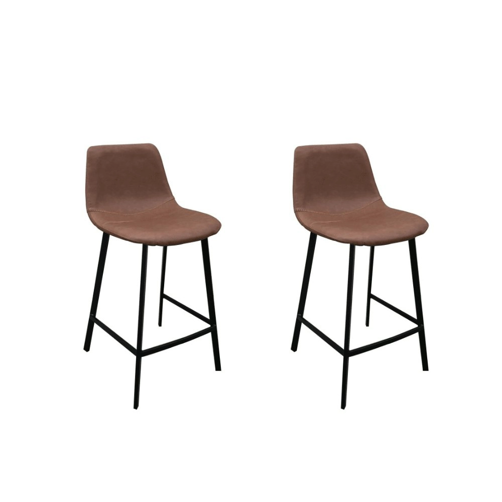 Raimon Furniture Set of 2 Gordon Faux Leather Bar Stool 66cm - Black Metal Legs - Cognac