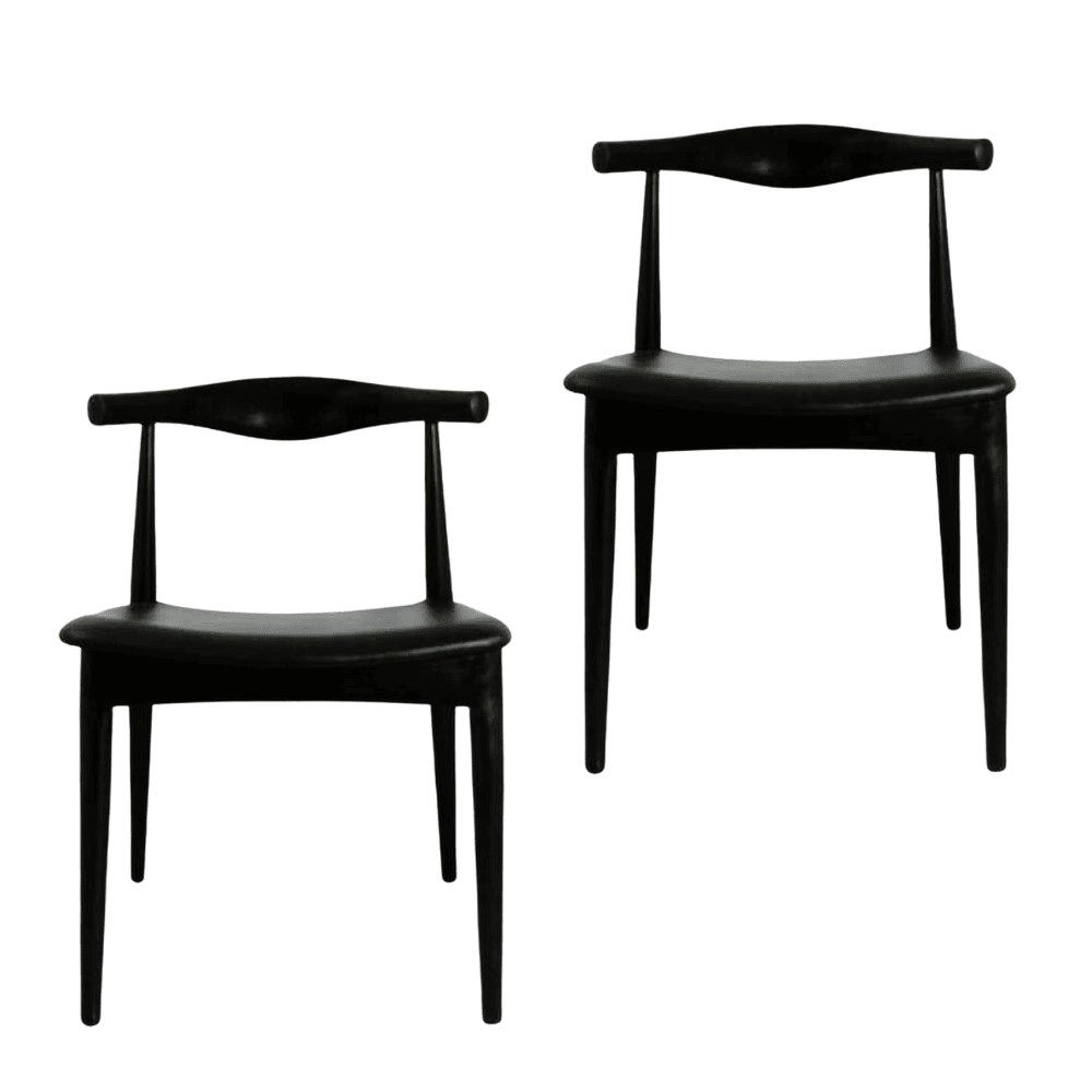 Set of 2 - Hans Wegner Replica CH20 Elbow Dining Chair - Black Frame - Black