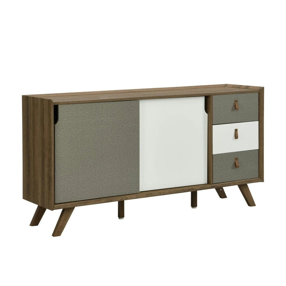 Design Square Kruz Buffet Unit Sideboard Storage Cabinet W/ 2-Doors 3-Drawers - Walnut