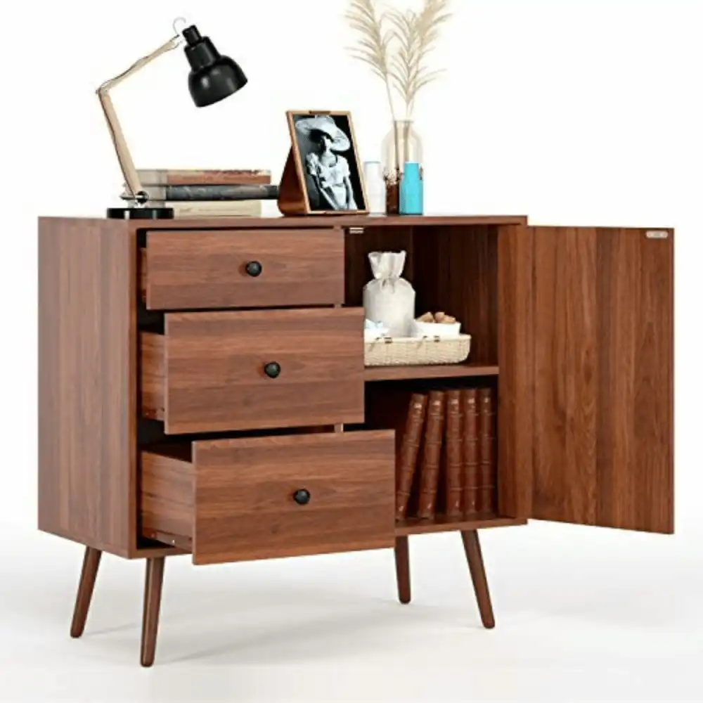 Design Square Classic Sideboard Buffet Unit Lowboy Storage Cabinet - Walnut