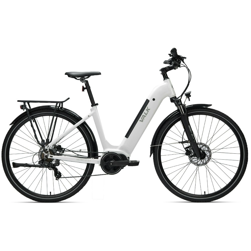 Valk Electric Commuter Bike Mid-Drive Large Step-Thru Frame, ebike e-bike for Women and Ladies, White