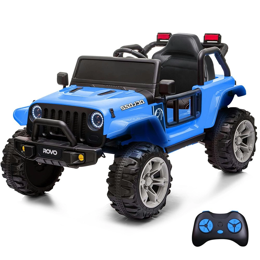 Rovo Kids Jeep Inspired Electric Ride On Toy Car, with Parental Remote Control, Bluetooth Music, Blue