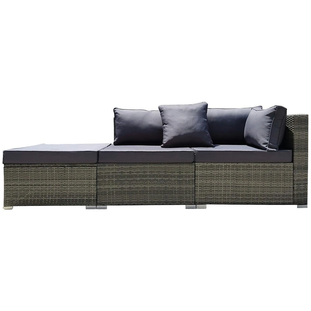 London Rattan 3 Seater Modular Outdoor Lounge Setting incl. Ottoman, Grey