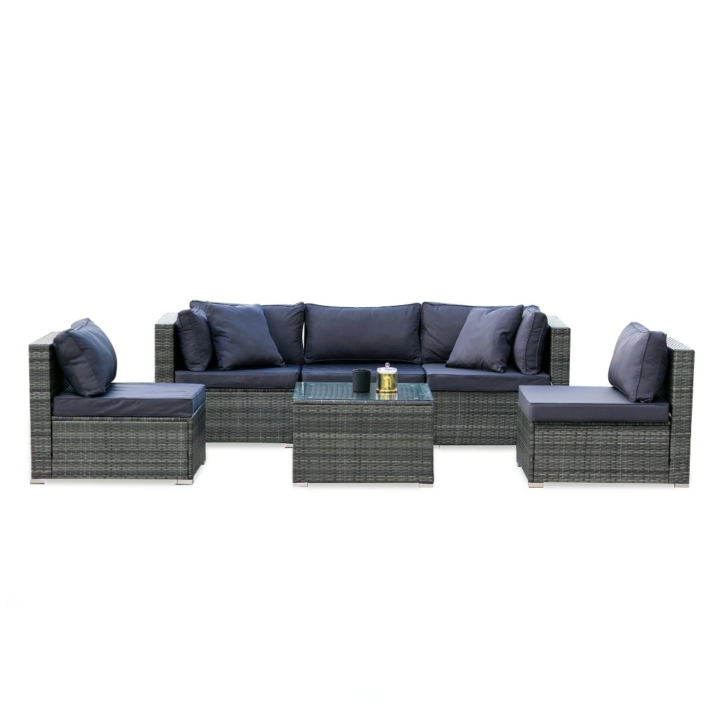 London Rattan 5 Seater Modular Outdoor Lounge Setting with Coffee Table, Grey