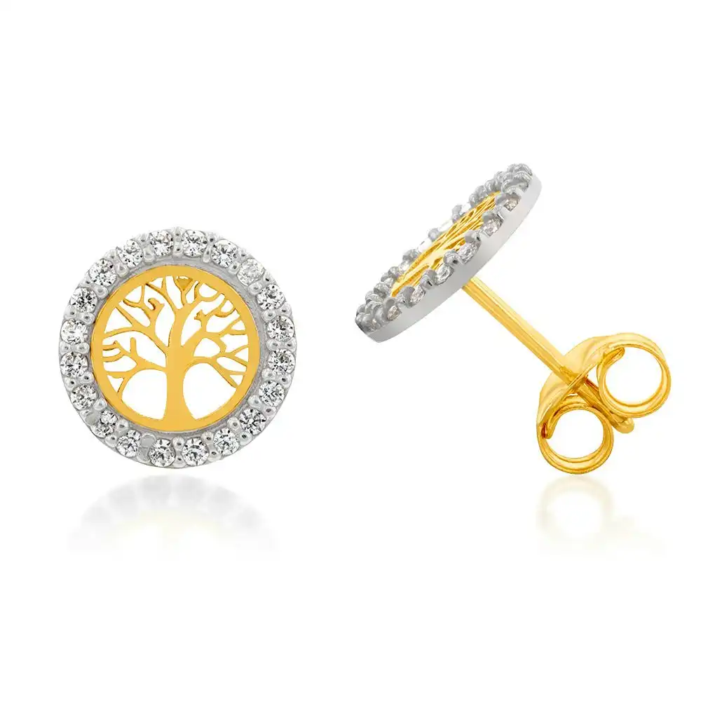 9ct Yellow Gold Round Tree Of Life Stud Earrings