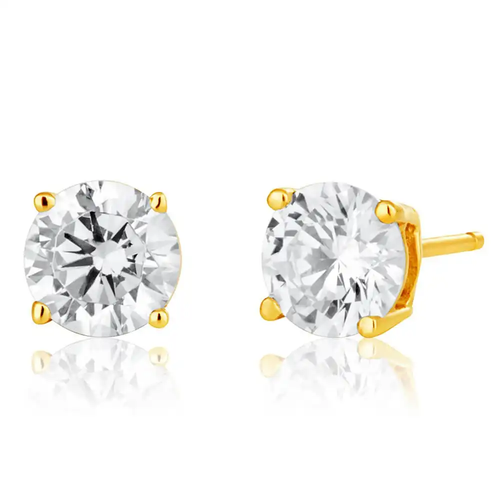 9ct Yellow Gold Cubic Zirconia Brilliant Cut 5mm Stud Earrings