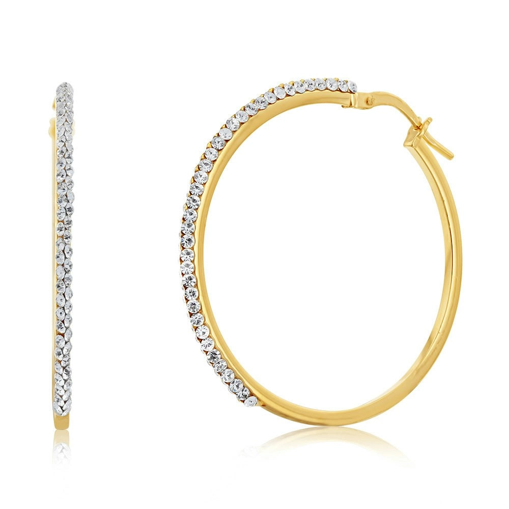 9ct Yellow Gold Filled 30mm Crystal Hoop Earrings