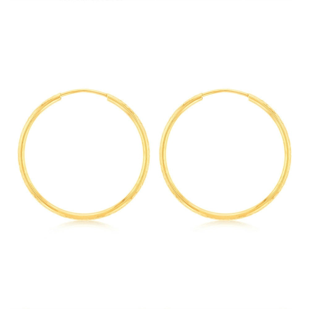 9ct Yellow Gold Diamond-Cut Hoops 25mm