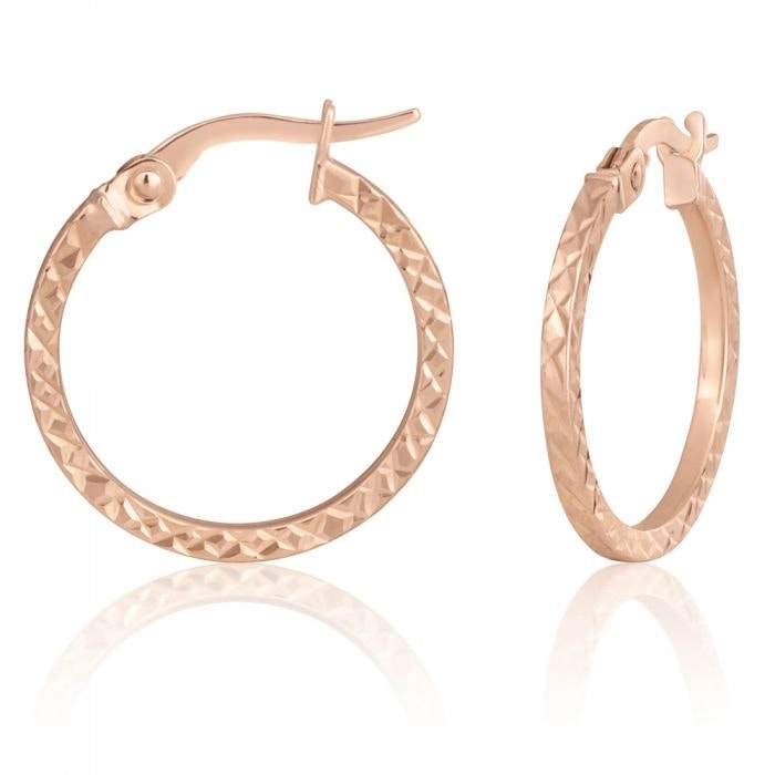 9ct Rose Gold Diamond Cut 15mm Hoop Earrings