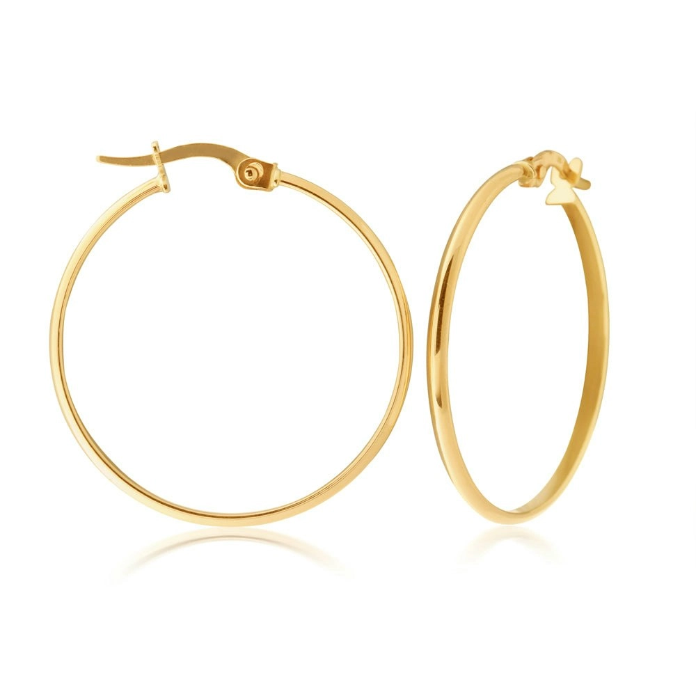 9ct Yellow Gold 25mm Plain Hoop Earrings