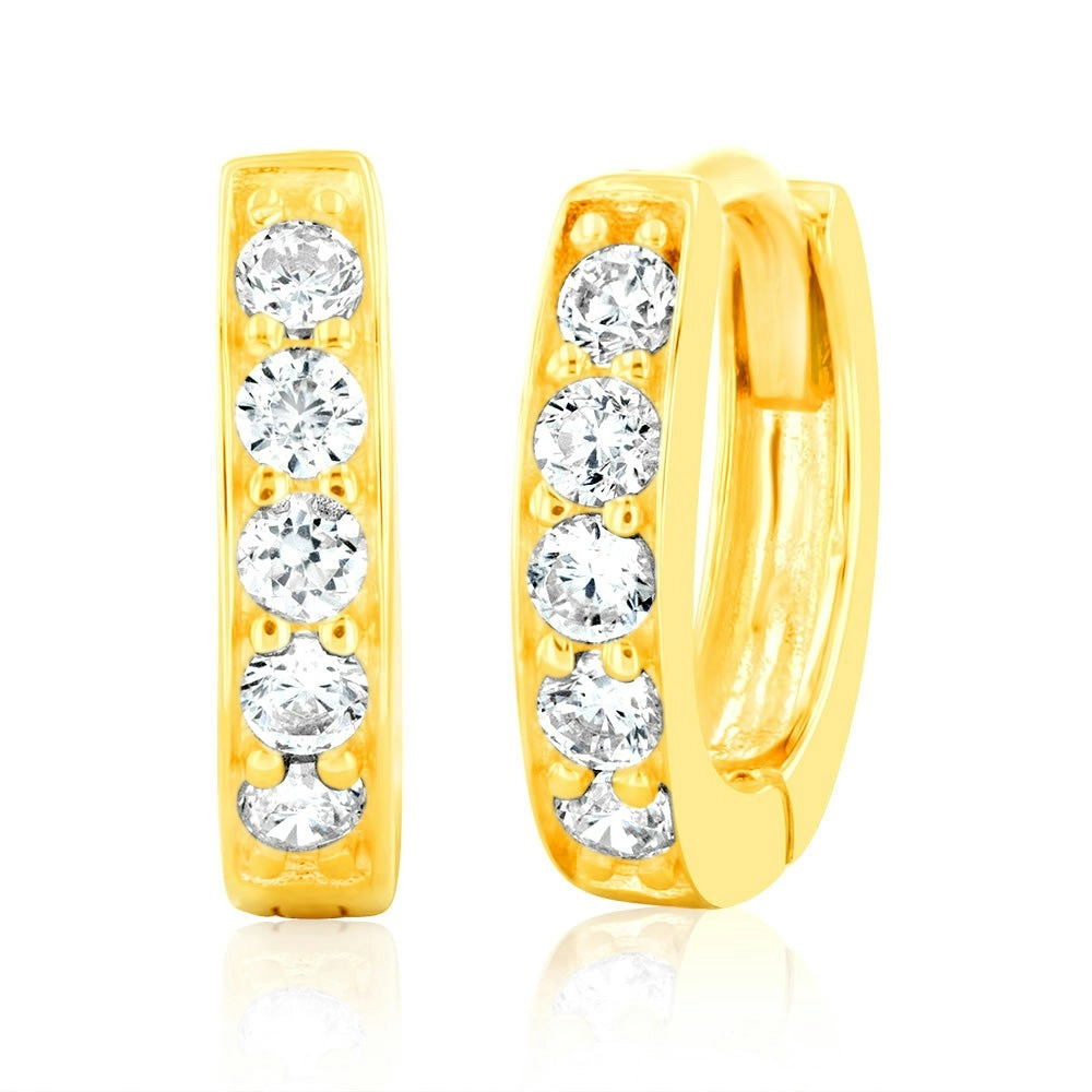 9ct Yellow Gold 10mm Zirconia Huggie Earrings