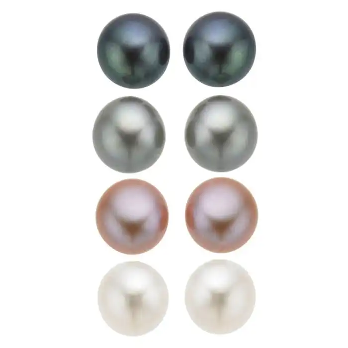 Mixed Colour Freshwater Pink White Grey Pearl Earring Stud Set