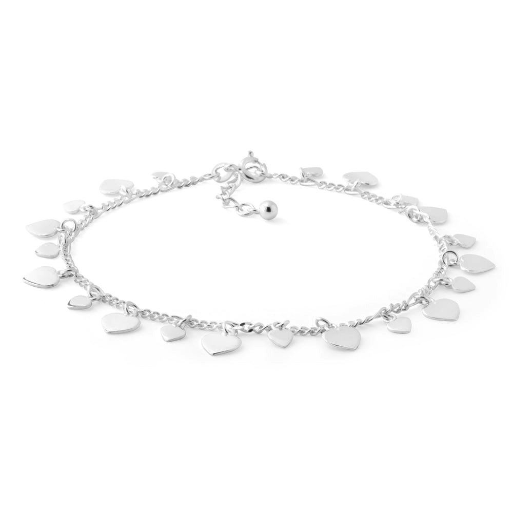 Sterling Silver 25cm Multi Heart Charm Anklet