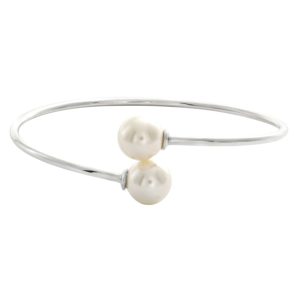 Sterling Silver Rhodium Plated Simulated Pearl Bangle