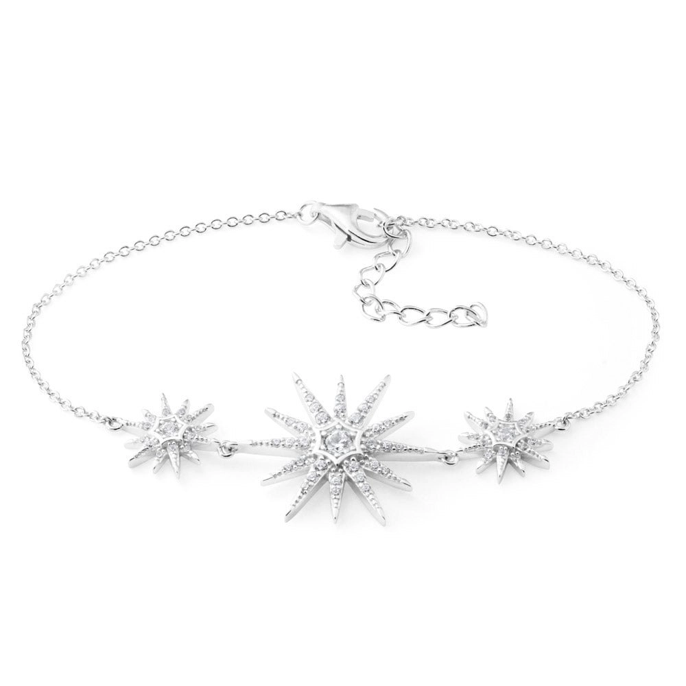 Sterling Silver Zirconia Triple Star Bracelet