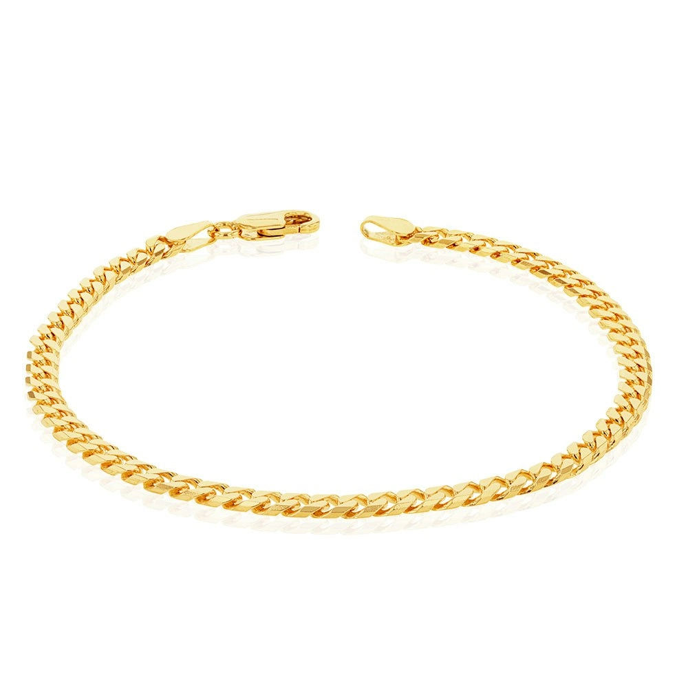 9ct Yellow Gold Flat Bevelled Curb 21cm Bracelet 120gauge