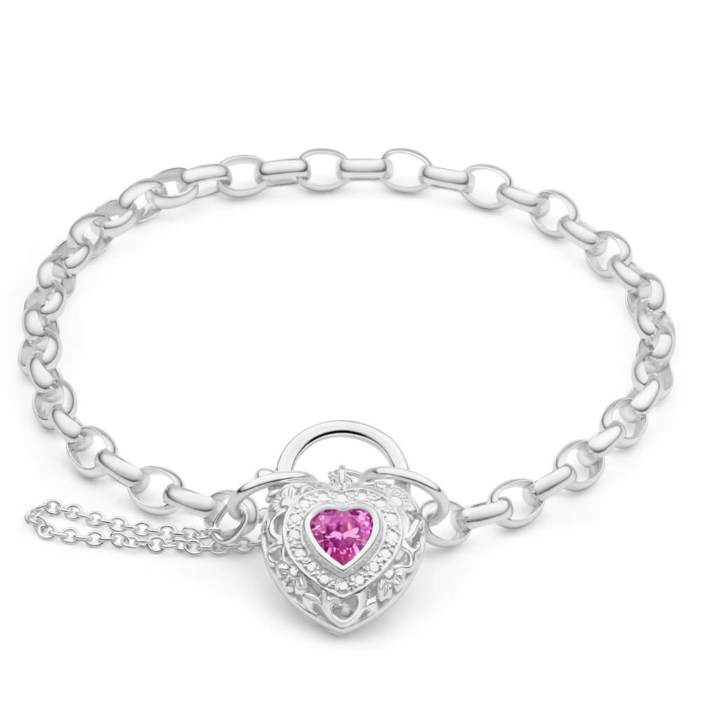 Sterling Silver Cubic Zirconia Filigree Heart 19cm Bracelet