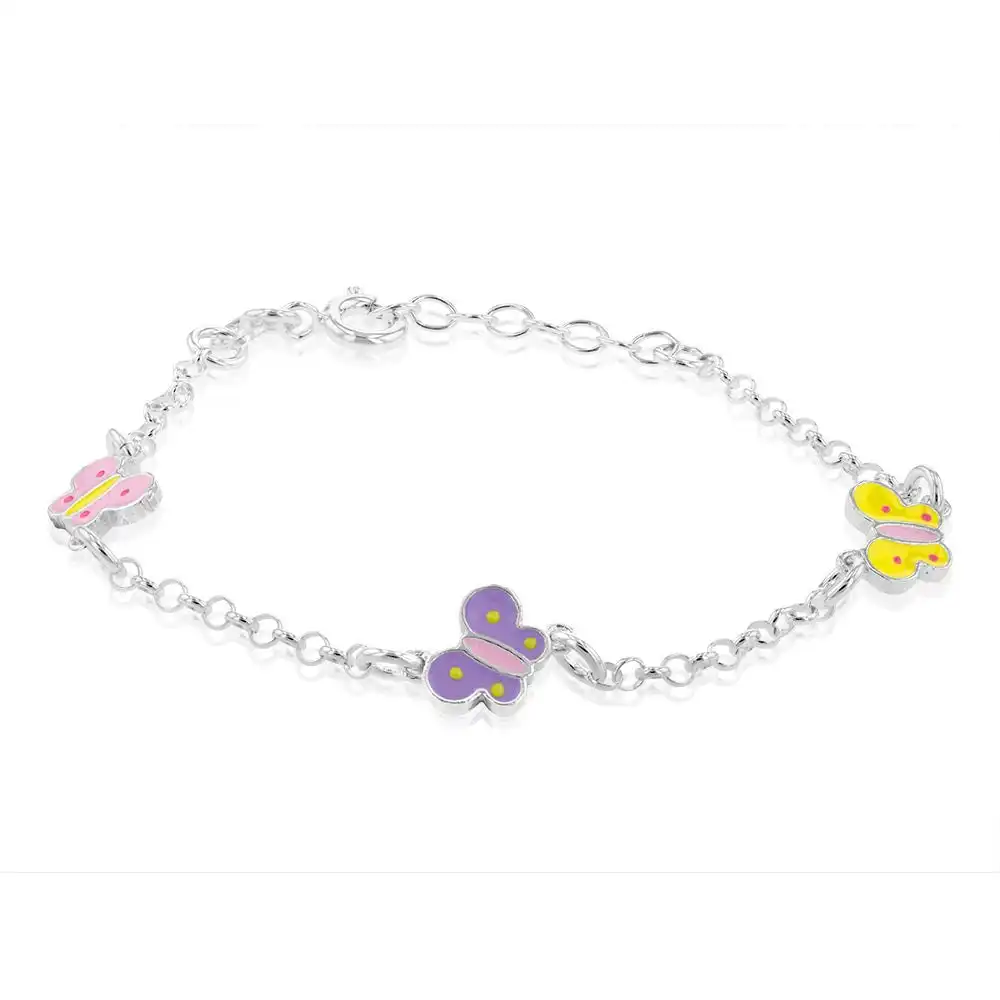 Sterling Silver Fancy Butterfly Charm Bracelet 14+2cm