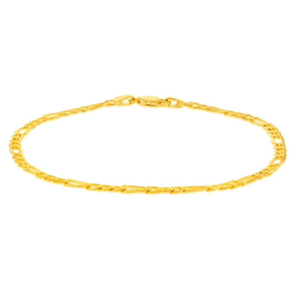 9ct Yellow Gold Silverfilled 80 Gauge Bevelled 1:3 Figaro 21cm Bracelet