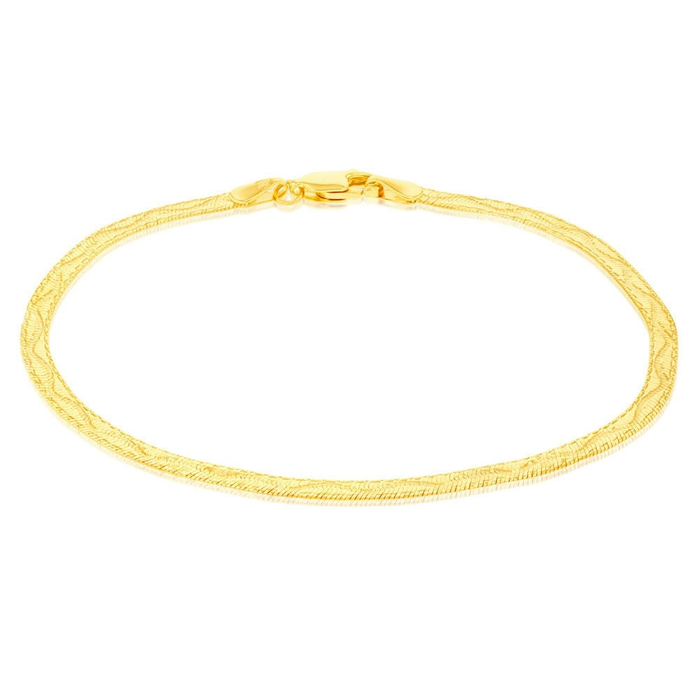 9ct Yellow Gold Diamond Cut Wave Herringbone 17.5cm Bracelet