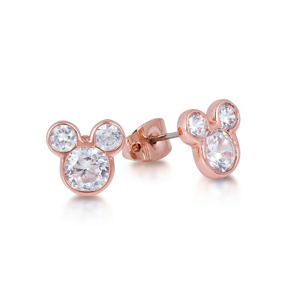 Disney Rose Gold Plated Mickey Mouse Crystal Stud Earrings