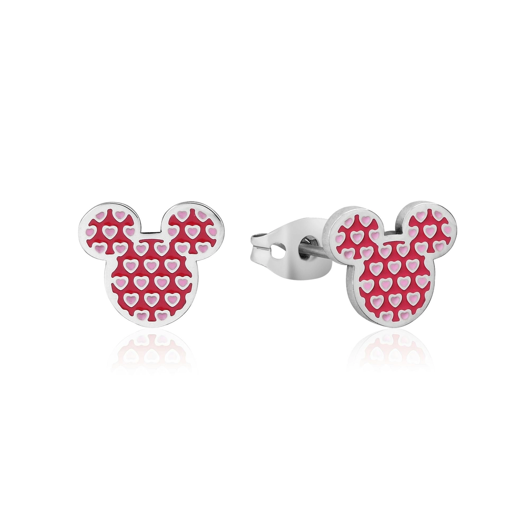 Disney Stainless Steel 11mm Minnie Mouse Pink Heart Stud Earrings