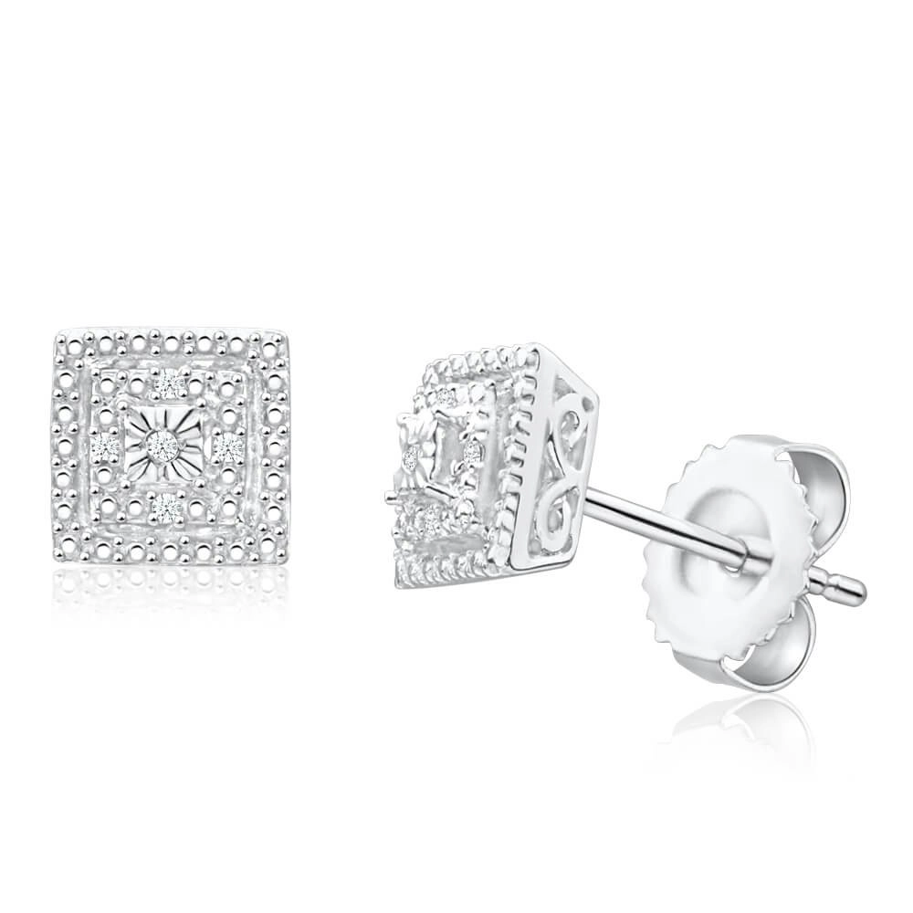 Sterling Silver Brilliant Cut Diamond Stud Earrings