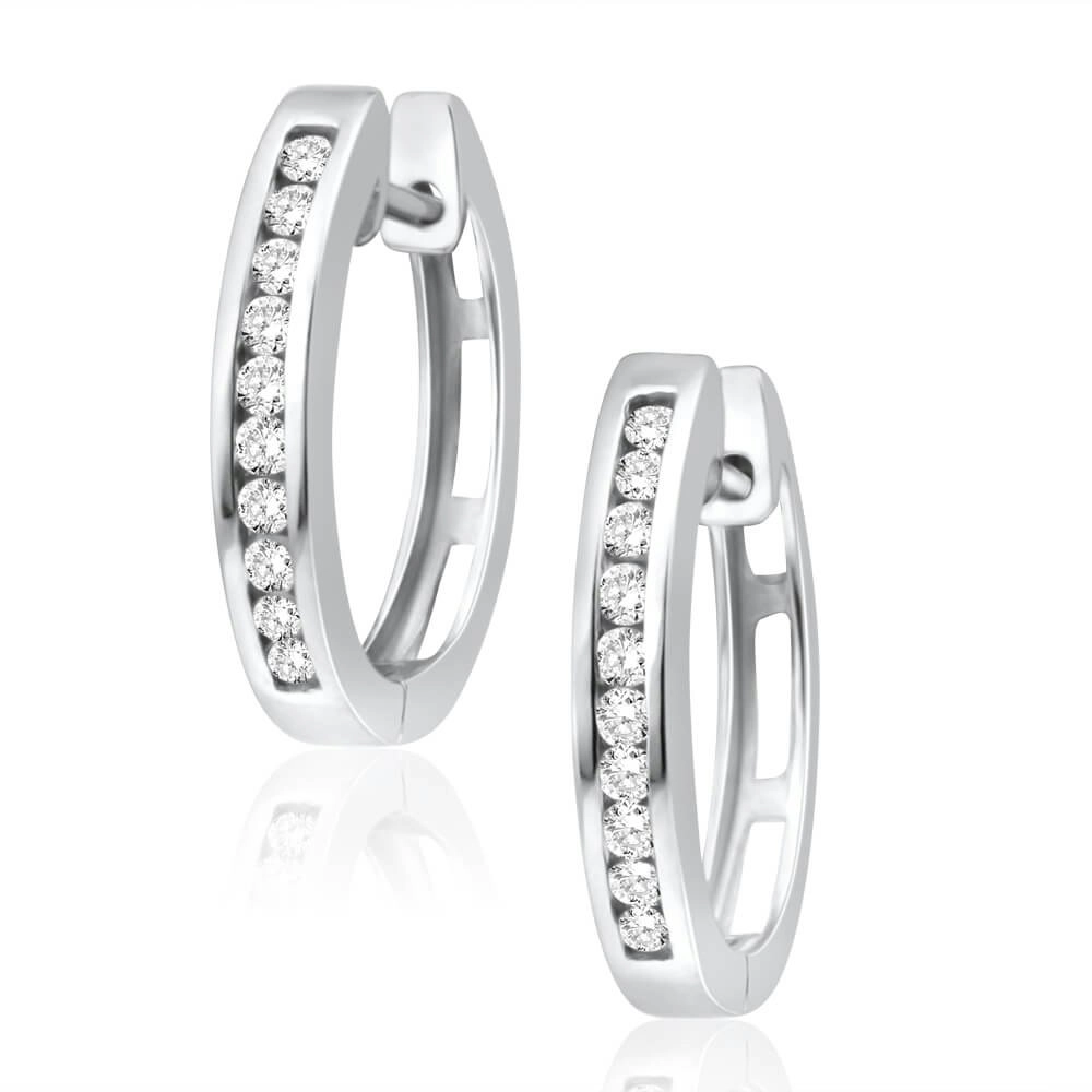 9ct Superb White Gold Diamond Hoop Earrings