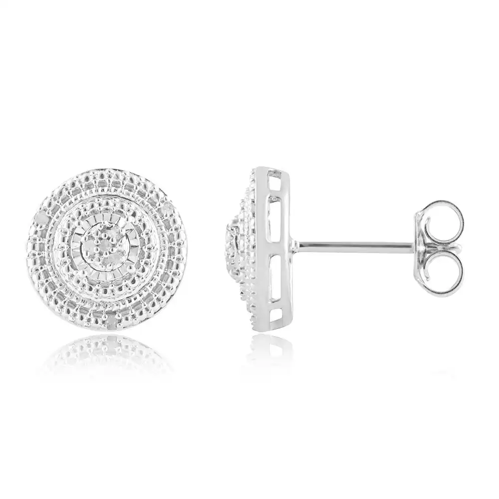 Sterling Silver Diamond Stud Earring Set with 14 Brilliant Diamonds