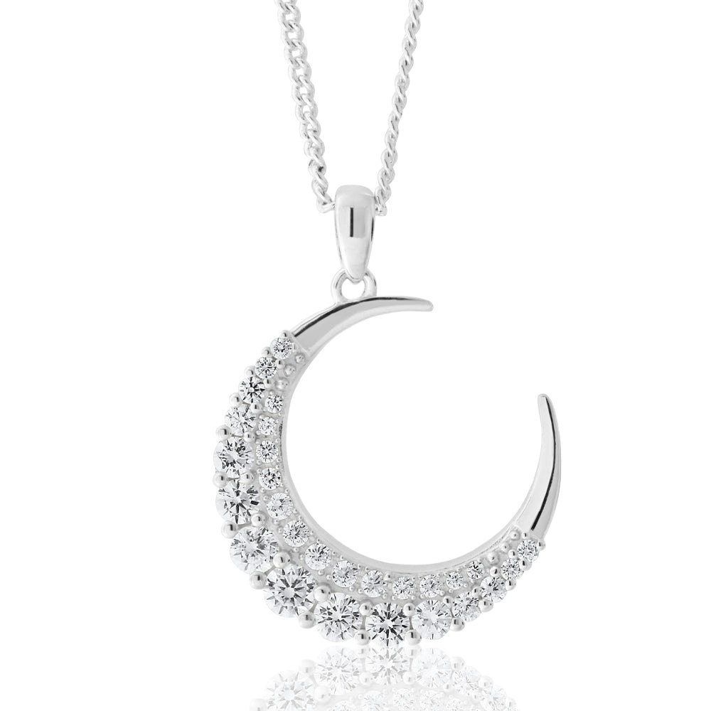 Sterling Silver Zirconia Crescent Moon Pendant