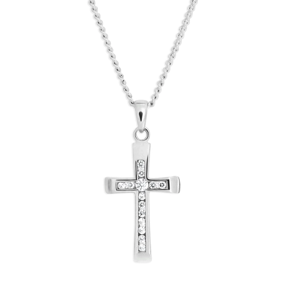 9ct White Gold Cubic Zirconia Cross Pendant