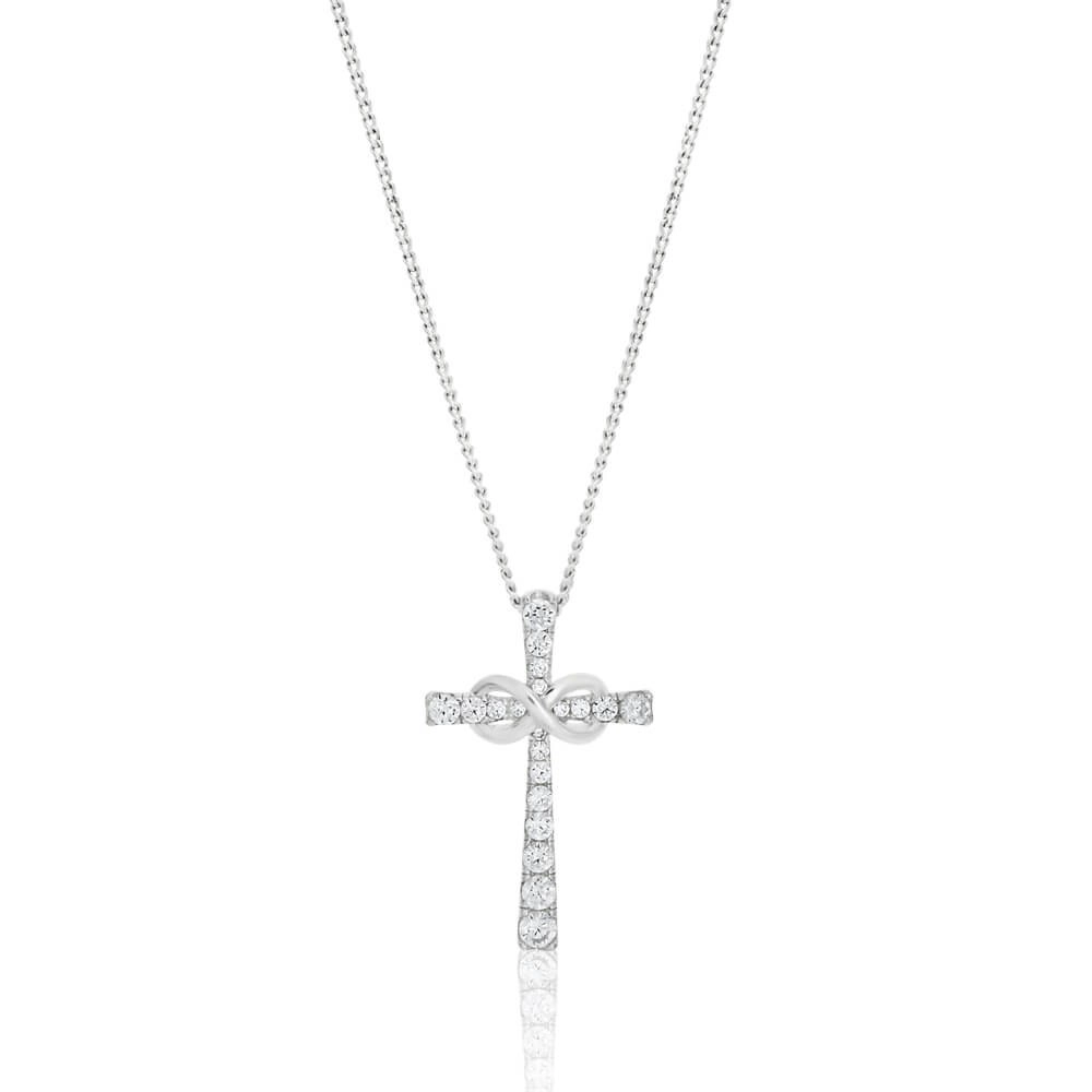 Sterling Silver Cubic Zirconia Cross & Infinity Pendant