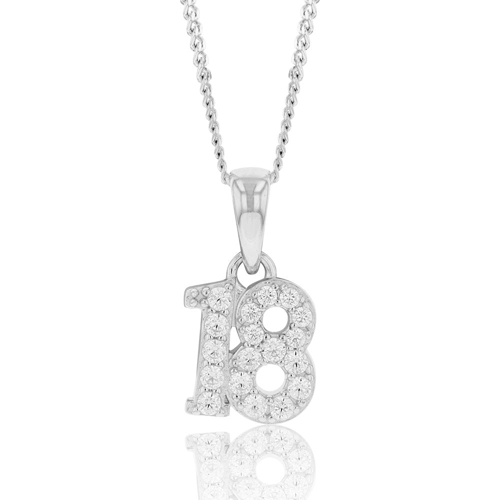 Sterling Silver Cubic Zirconia 8.5mm Number "18" Pendant