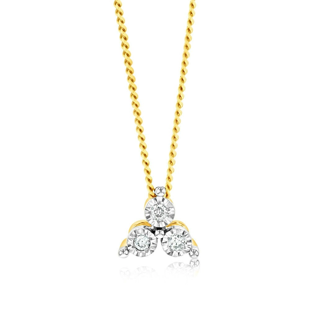 9ct Yellow Gold 0.05 Carat Diamond Pendant with 3 Diamonds