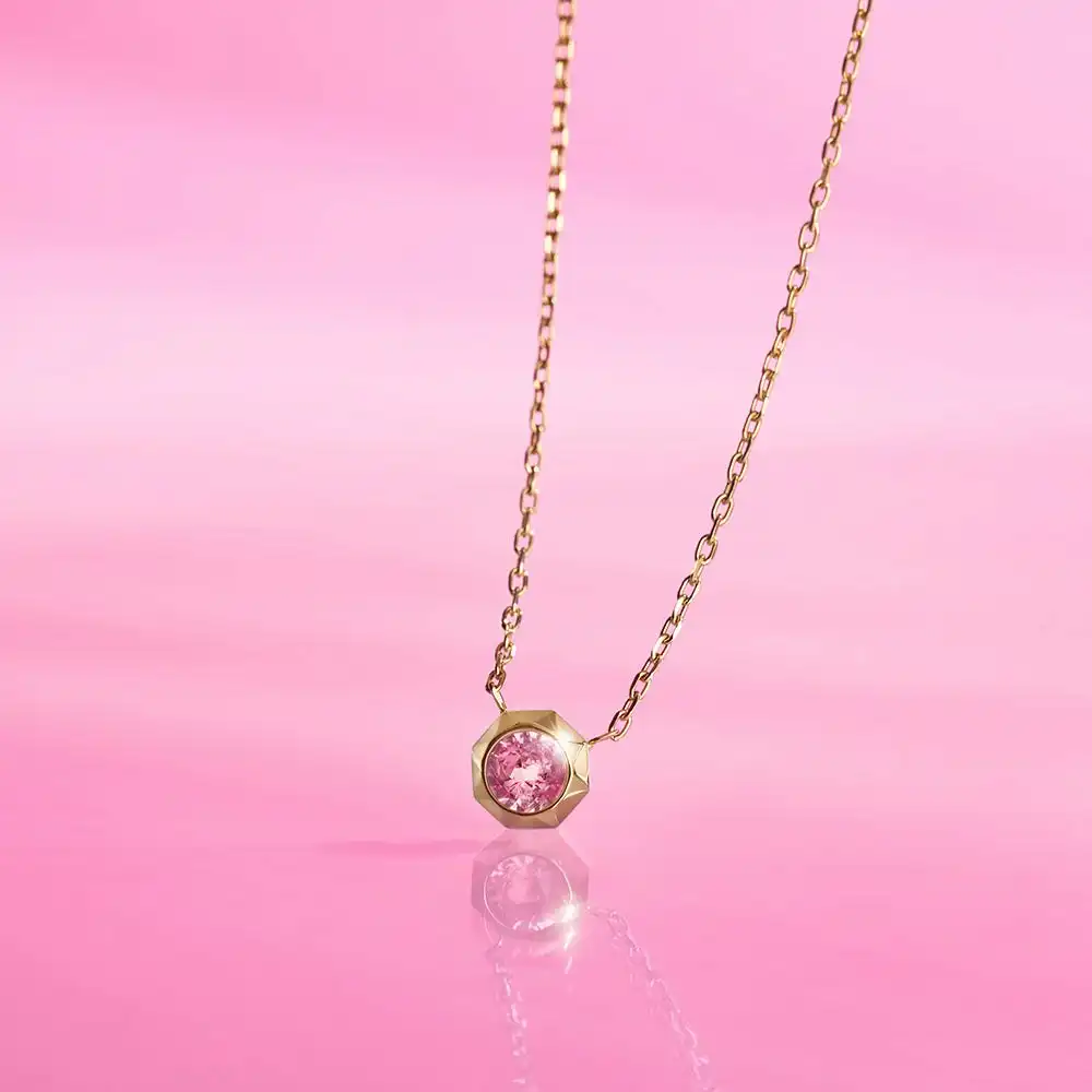 Fossil Barbie Special Edition Gold Plated Stainless Steel Pink Crystal Pendant On Chain