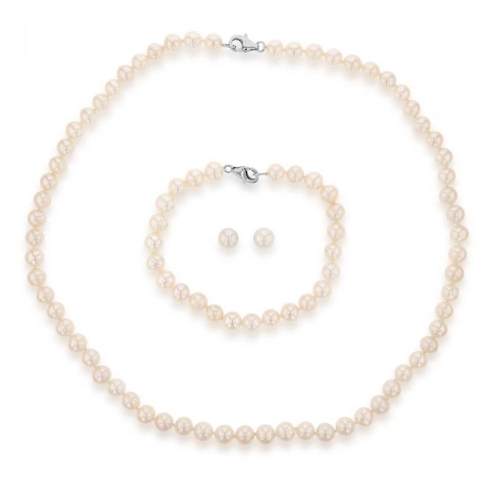 Freshwater White Pearl Boxed Set with Sterling Silver Clasp