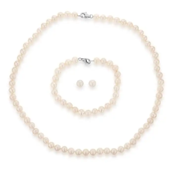 Freshwater White Pearl Boxed Set with Sterling Silver Clasp