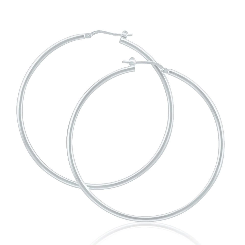 Sterling Silver 50mm Plain Thin Hoop Earrings