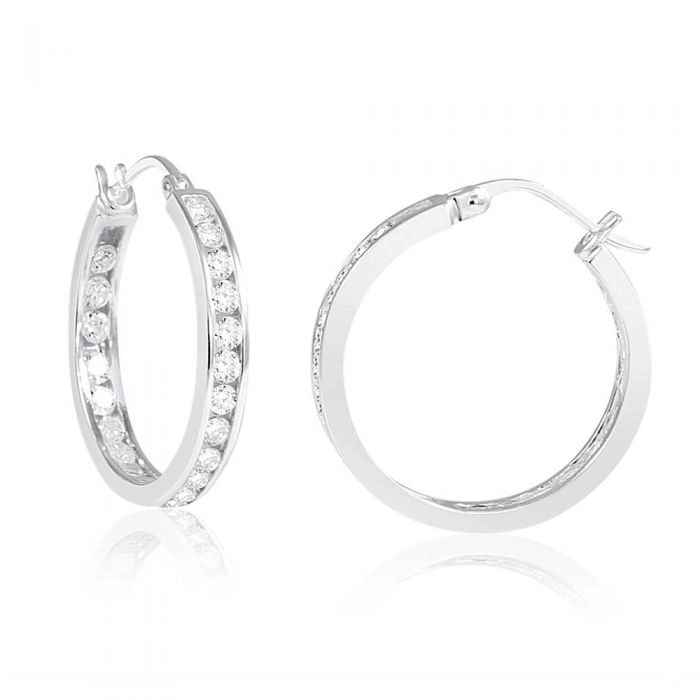 Sterling Silver Cubic Zirconia 18mm Hoop Earrings