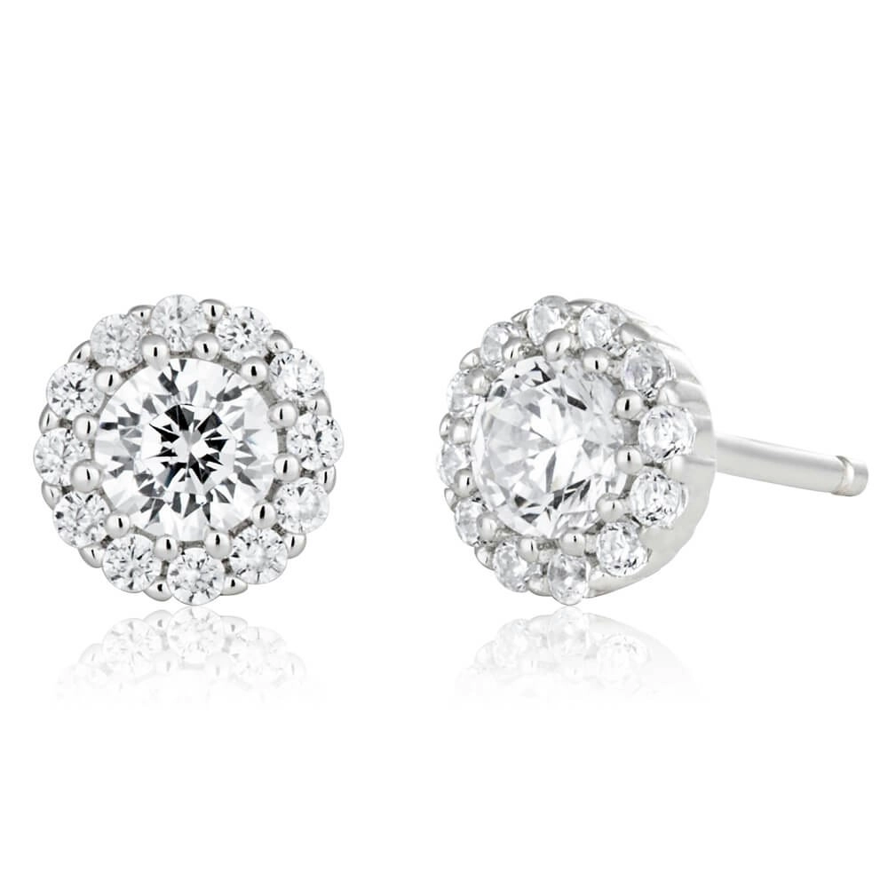 Sterling Silver 6mm Cubic Zirconia Halo Stud Earrings