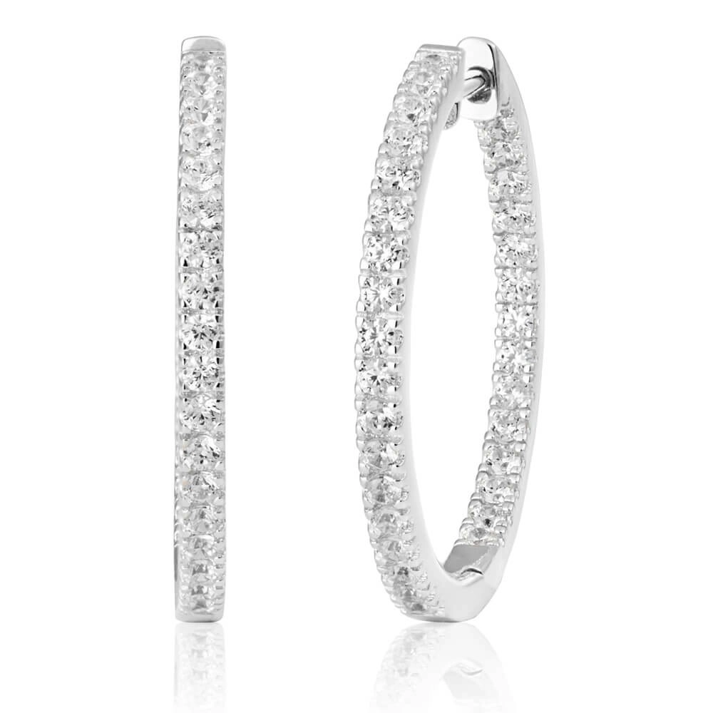 Sterling Silver Cubic Zirconia 25mm Hoop Earrings