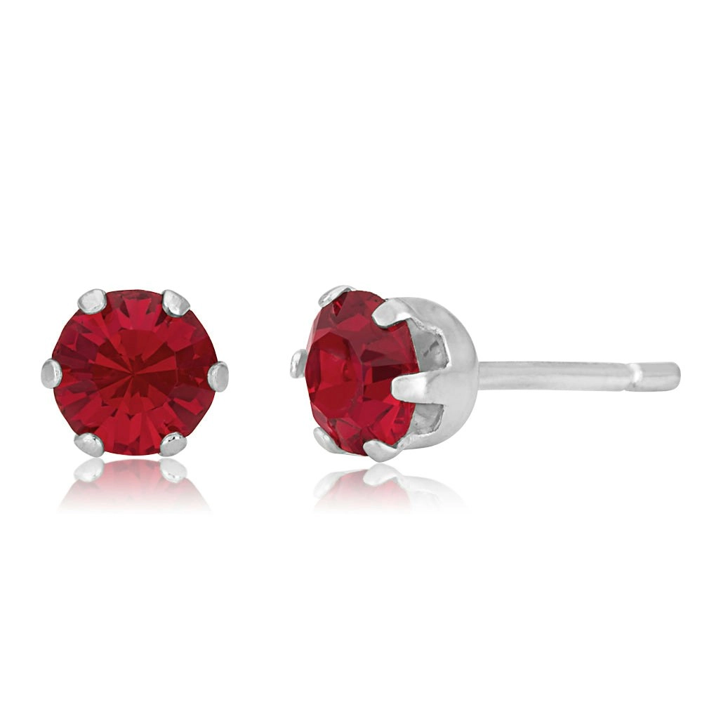 Sterling Silver 5mm 6 Claw Red Crystal Studs