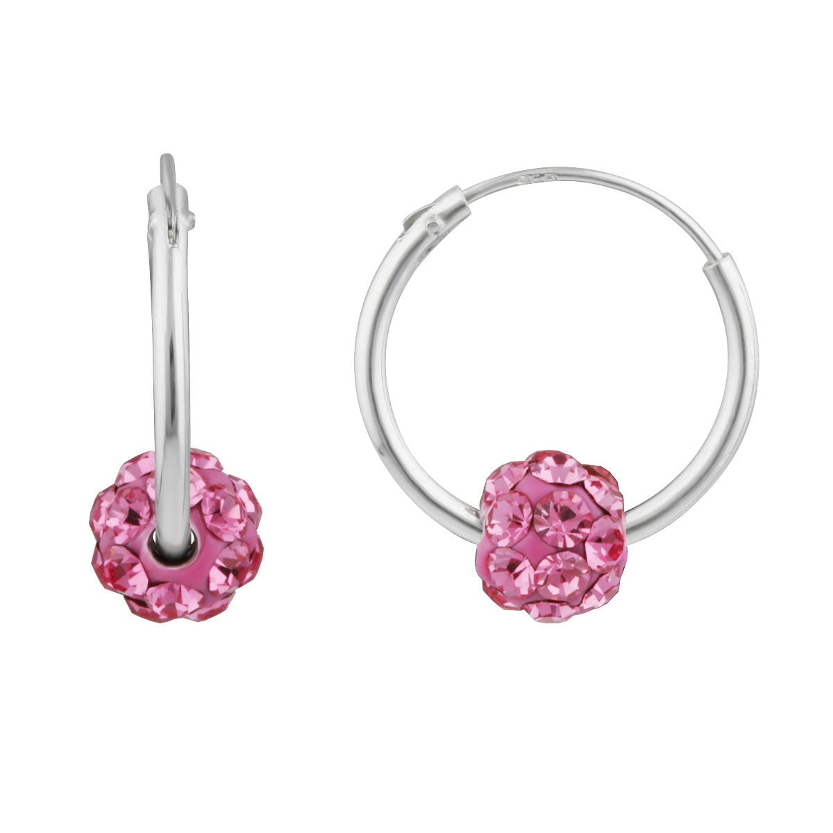 Sterling Silver Pink Crystal Slider on Hoops