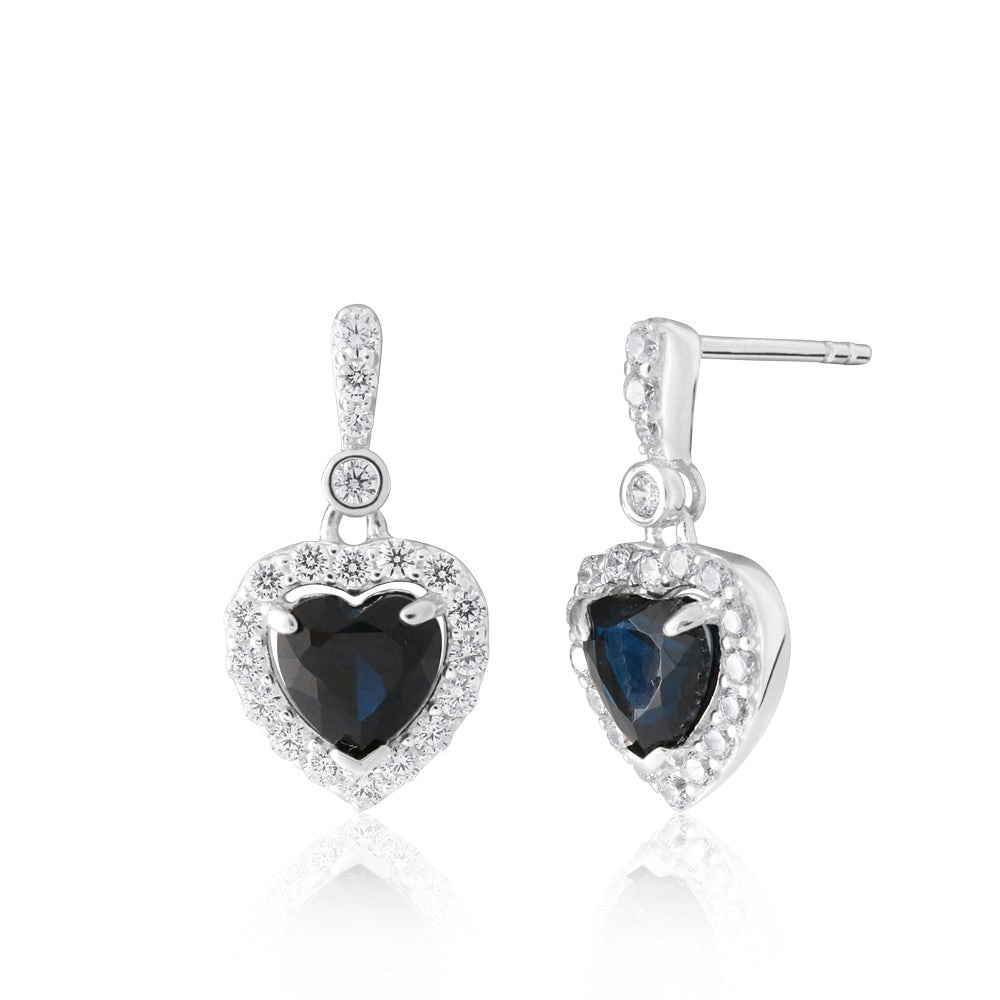 Sterling Silver Zirconia Heart Stud Drop Earrings