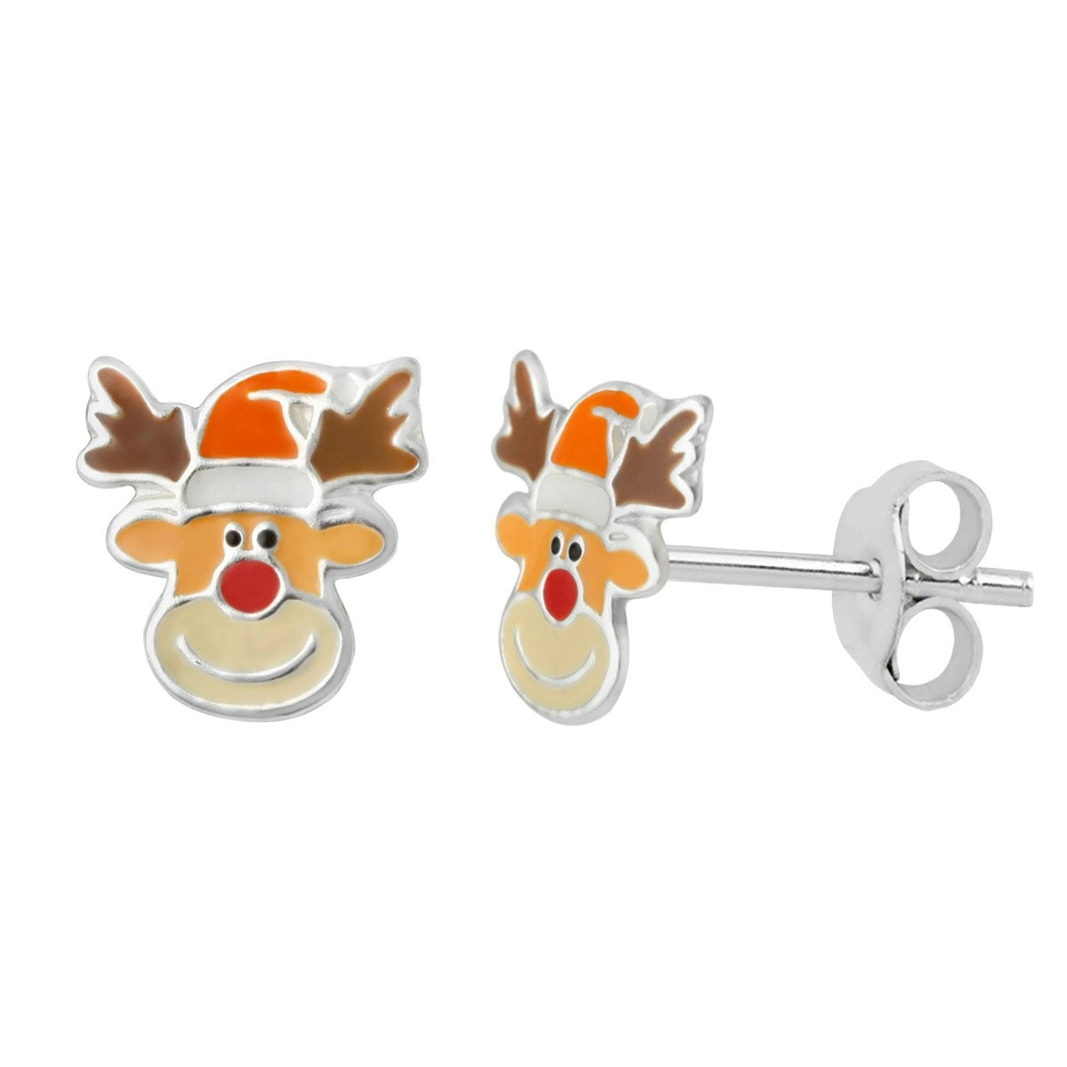 Sterling Silver Christmas Reindeer Stud Earrings