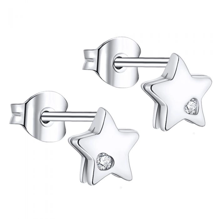 Sterling Silver Zirconia Star Stud Earrings